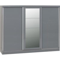 Nevada Grey Gloss 3 Door Sliding Wardrobe-Seconique