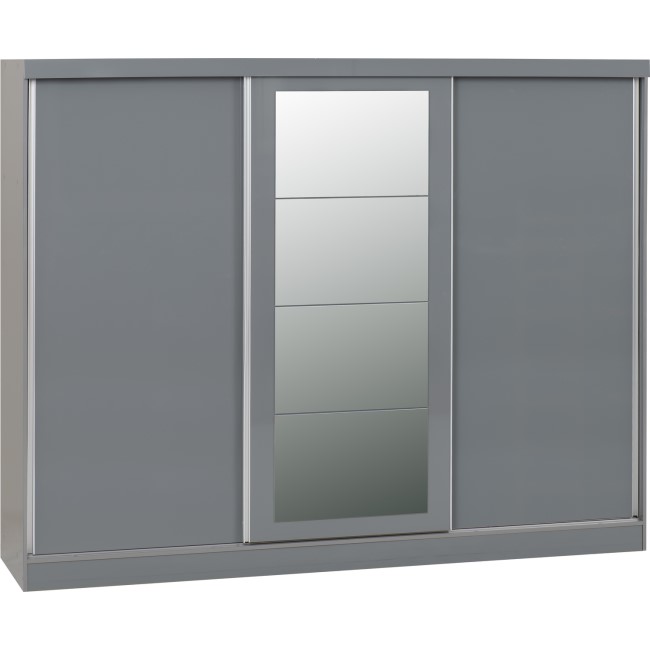 Nevada Grey Gloss 3 Door Sliding Wardrobe-Seconique