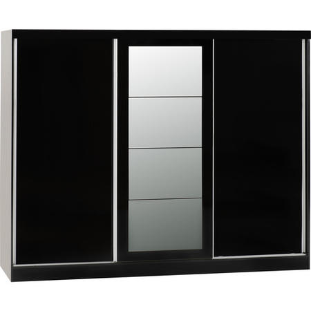 Nevada Black Gloss 3 Door Sliding Wardrobe-Seconique