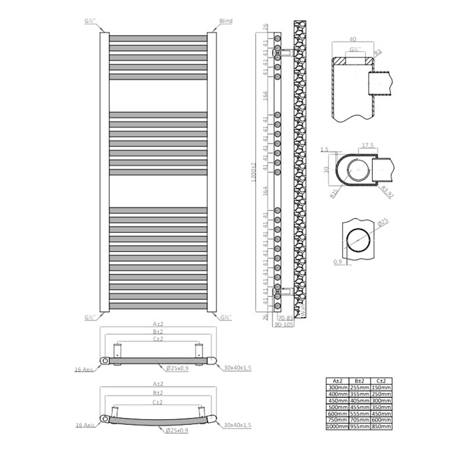 Towelrads Pisa Black Towel Radiator 1200 x 500mm