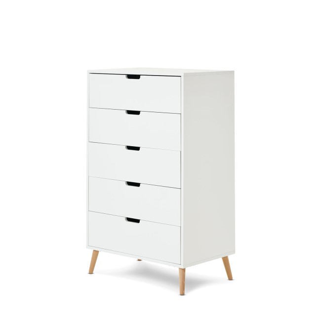 White Tall Boy Chest of 5 Drawers - Maya - Obaby