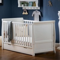 Stamford White Sleigh Cot Bed with Drawer - Obaby