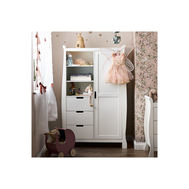 Nursery Wardrobe with Drawers and Shelves in White - Stamford - Obaby