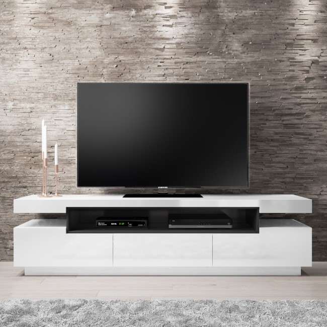 Large White Gloss TV Stand with Storage - TV's up to 85" - Harlow