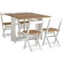 White and Pine Drop Leaf Dining Table Set with 4 Chairs - Seats 4 - Santos