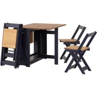 Navy and Pine Drop Leaf Dining Table Set with 4 Chairs - Seats 4 - Santos