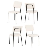 Set of 4 Ivory Boucle Fabric Dining Chairs Sheldon- Seconique 