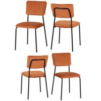 Set of 4 Burnt Orange Velvet Dining Chairs Sheldon- Seconique 