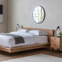 Oak and Black Metal Japandi Double Bed Frame - Okayama - Caspian House