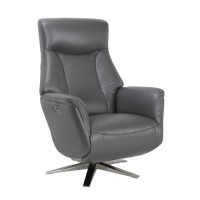 Dark Grey Leather Swivel Recliner Armchair - Houston