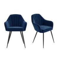 Set of 2 Navy Blue Velvet Tub Dining Chairs - Logan