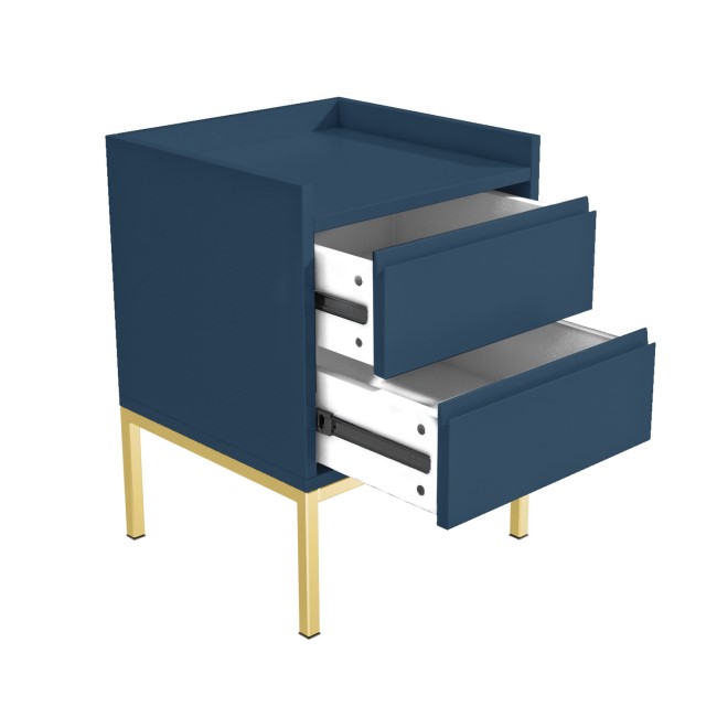 Navy Blue Modern 2 Drawer Bedside Table with Legs - Zion