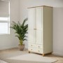 Cream and Pine Painted 2 Door Double Wardrobe with Drawers - Hamilton