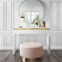 White High Gloss Dressing Table with 2 Drawers and Metallic Trim - Isabella