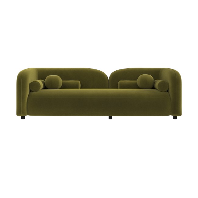 Olive Green Velvet Curved 3 Seater Cloud Sofa - Elma