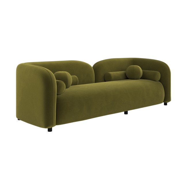 Olive Green Velvet Curved 3 Seater Cloud Sofa - Elma