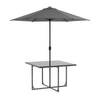 ONLY OPENED - Dark Grey Metal Glass Garden Tabletop with Parasol - Fortrose