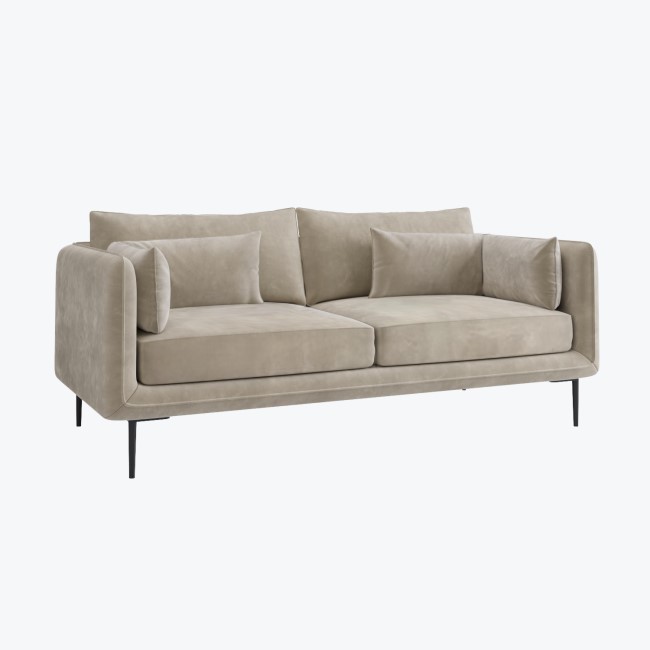 Beige Velvet 3 Seater Sofa with Square Arms - Lenny