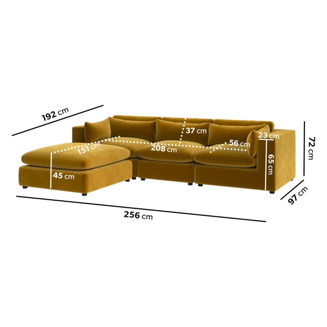 Large Mustard Velvet Reversible 4 Seater Corner Sofa - Hudson