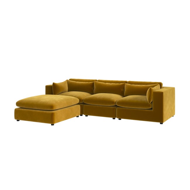 Large Mustard Velvet Reversible 4 Seater Corner Sofa - Hudson