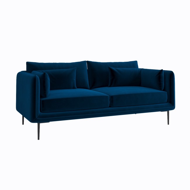 Navy Velvet 3 Seater Sofa with Square Arms- Lenny