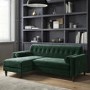 Green Velvet Left Hand 3 Seater Small Corner Sofa - Idris