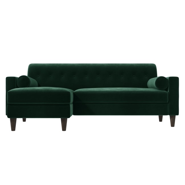 Green Velvet Left Hand 3 Seater Small Corner Sofa - Idris