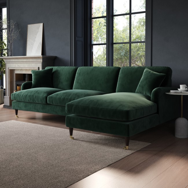 Dark Green Velvet Right Hand Facing 4 Seater Corner Sofa - Payton 