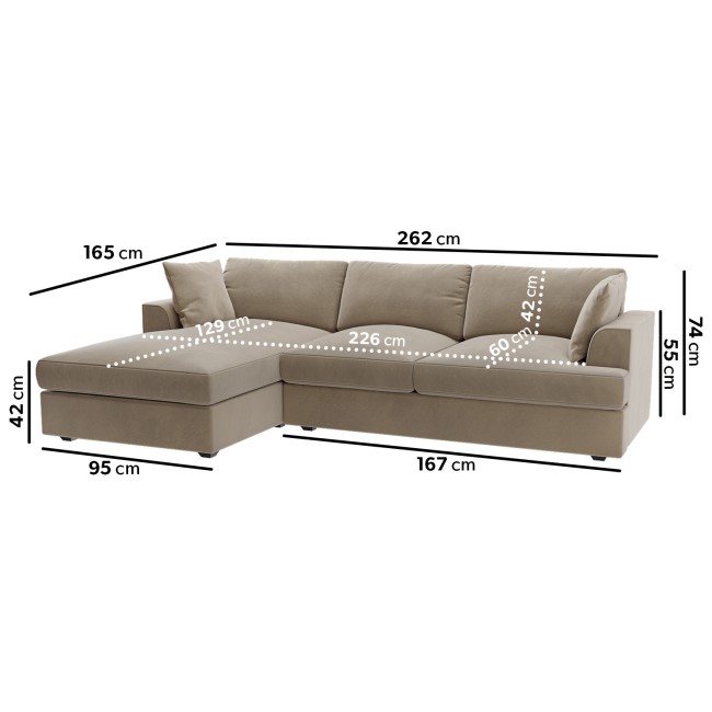 Mink Velvet Left Hand 4 Seater Corner Sofa - August