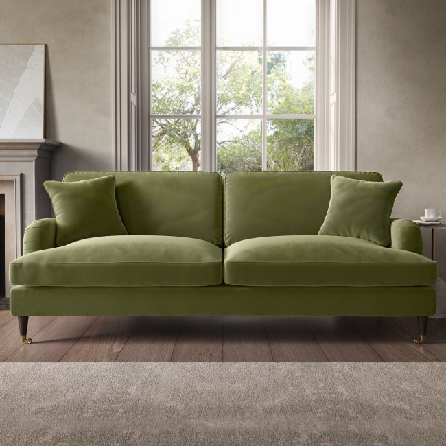 Olive Green Velvet 4 Seater Sofa - Payton