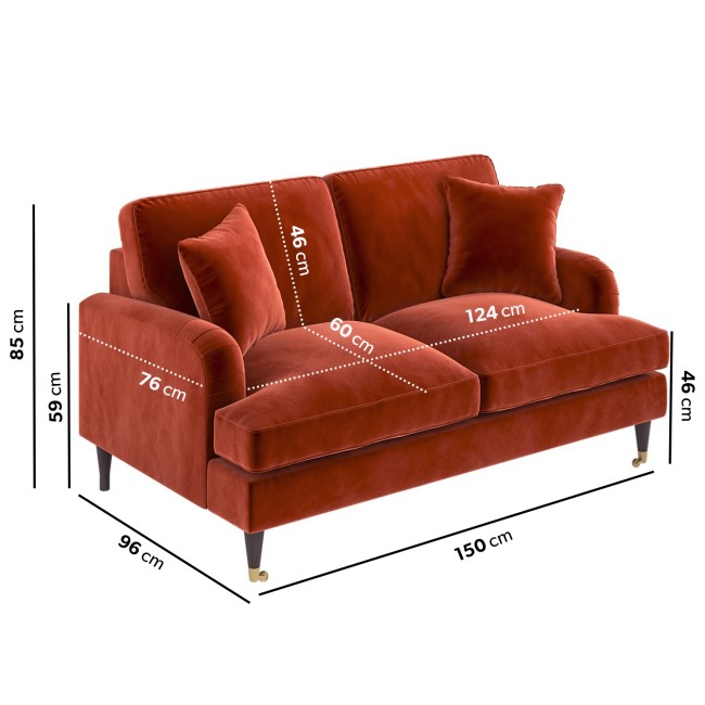 Burnt Orange Velvet 2 Seater Sofa - Payton