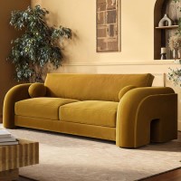 Mustard Velvet Curved 3 Seater Sofa - Aurelia