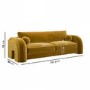 Mustard Velvet Curved 3 Seater Sofa - Aurelia