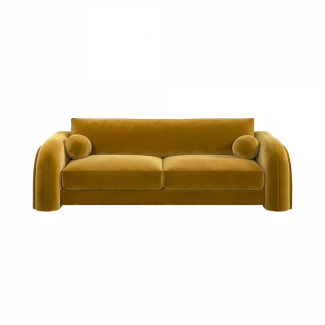 Mustard Velvet Curved 3 Seater Sofa - Aurelia