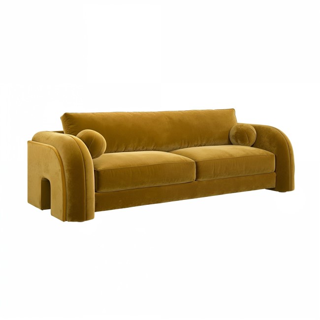 Mustard Velvet Curved 3 Seater Sofa - Aurelia