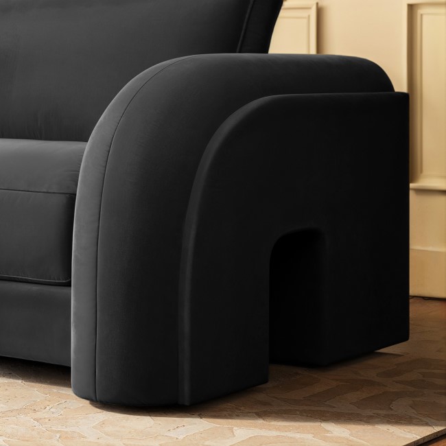 Dark Grey Velvet Curved 3 Seater Sofa - Aurelia