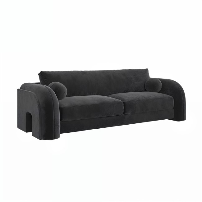 Dark Grey Velvet Curved 3 Seater Sofa - Aurelia