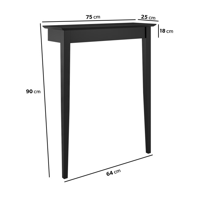 Extra Small & Narrow Black Wall Mounted Console Table - 75cm - Ava