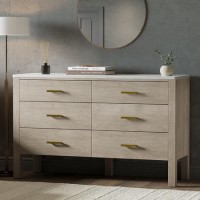 Wide Solid Wood  Marble Top Chest of 6 Drawers - Alessio