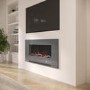 Grey Inset Media Wall Electric Fireplace with Log and Crystal Fuel Bed 42 inch- AmberGlo