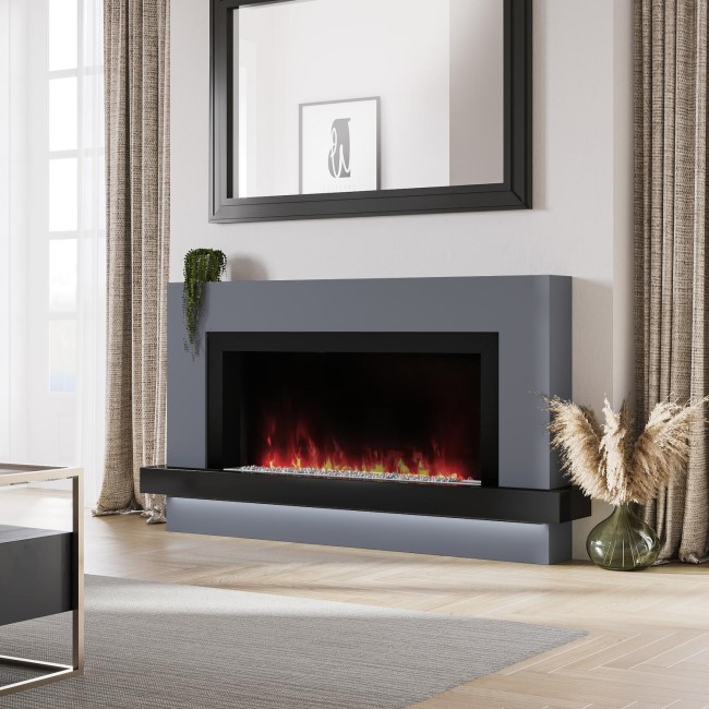 Black & Grey 62inch Wall Mounted Electric Fireplace - AmberGlo