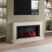 Concrete Stone Effect Free Standing Electric Fireplace with LED Lights  62 Inch - AmberGlo