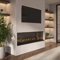 50" Media Wall Fire with Wifi & Tempered Glass Front and Sides - AmberGlo