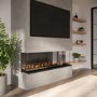 50 Inch Black Inset Electric Media Wall Fireplace with Glass Configurated Front and Sides - AmberGlo