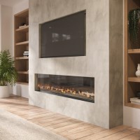 60 Inch Black Inset Electric Media Wall Fireplace with Configurated Front and Side Glass Case - AmberGlo