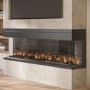 60 Inch Black Inset Electric Media Wall Fireplace with Configurated Front and Side Glass Case - AmberGlo