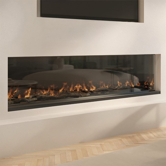 Black 70inch WiFi Enabled Inset Electric Media Wall Fireplace - AmberGlo