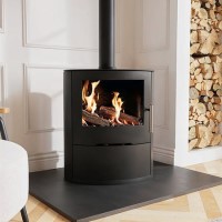 AmberGlo Large Black Cast Iron Round Freestanding 6.9KW Multi Fuel Burner