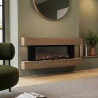 52" Oak Wall Mounted Electric Fireplace Suite with LED Lights & Wifi - AmberGlo