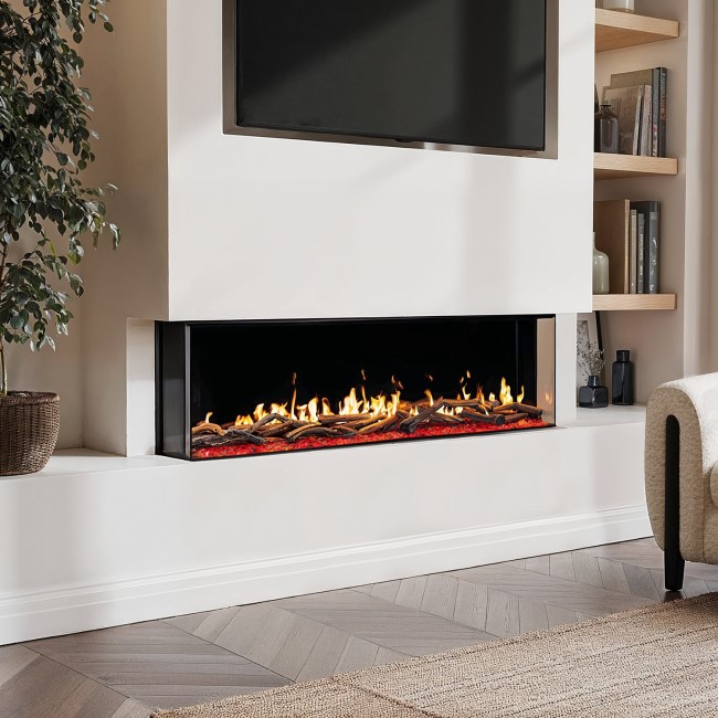 Black 60inch Inset Electric LCD Display Media Wall Fireplace - AmberGlo